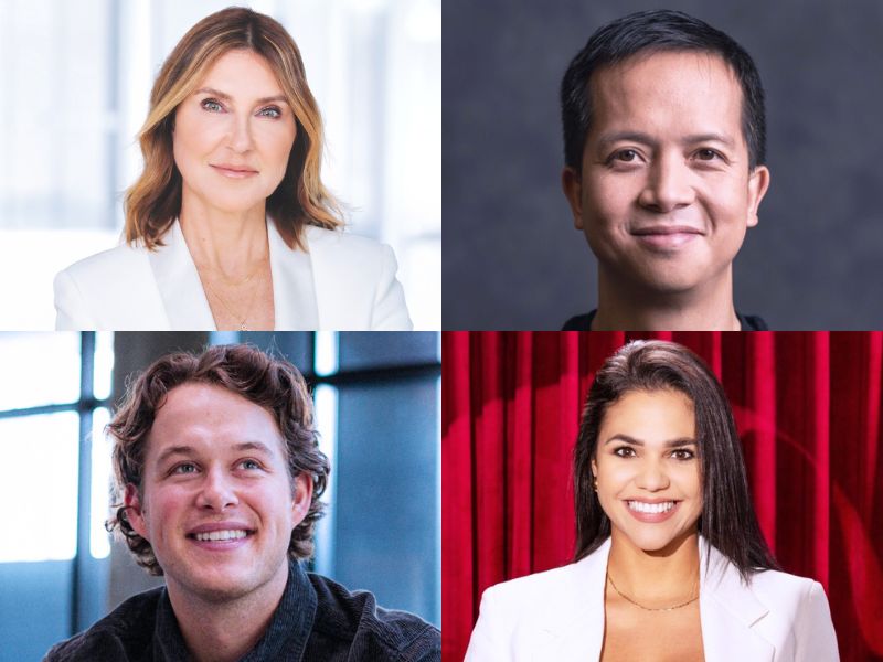 Manon Brouillette, présidente du conseil d’administration d’Hydro-Québec et présidente exécutive du conseil d’administration de Lightspeed Commerce, Albert Dang-Vu, président de Livesnap AI et président de Premier Tech Digital, Alexis Vertefeuille, fondateur et chef de la direction de Sinistar, et Andrea Gomez, cofondatrice et directrice générale d’Omy Laboratoires.